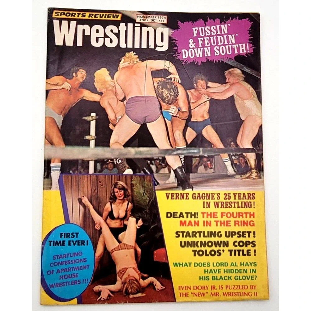 SPORTS REVIEW WRESTLING NOV 1974‎ WOMEN APARTMENT WRESTLING MR. WRESTLING II NWA